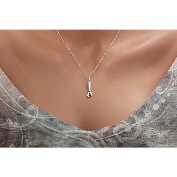 Jewelry - Sterling Silver Oxidized Wrench Charm Necklace, Silver Charm Wrench Necklace
